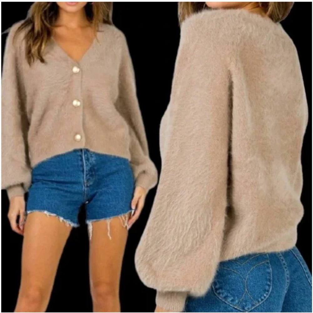 Princess Polly Cozy Brown Tan Cardigan Sweater, XS/S Pristine Like New - Picture 4 of 7